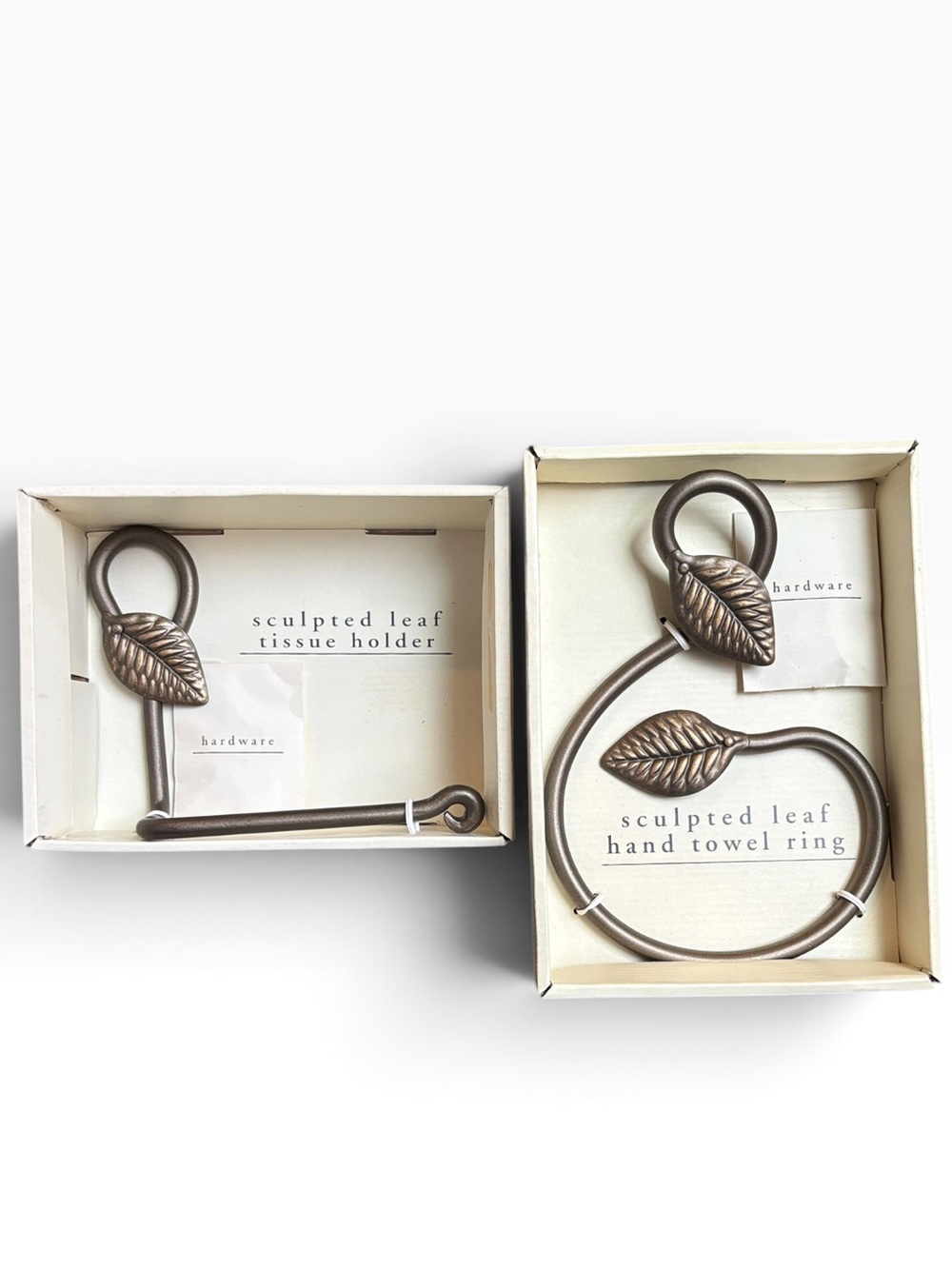 Pier 1 Sculpted Leaf Hand Towel Ring & Tissue Holder Set Bronze NEW